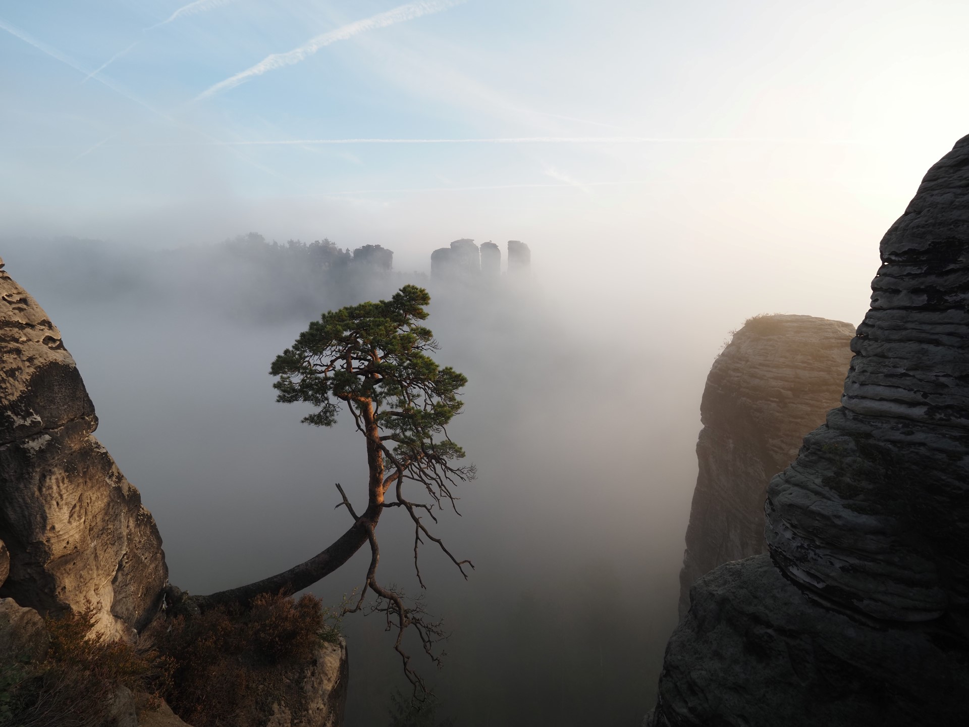 Felsenwelt der Sächsischen Schweiz bei Sonnenaufgang